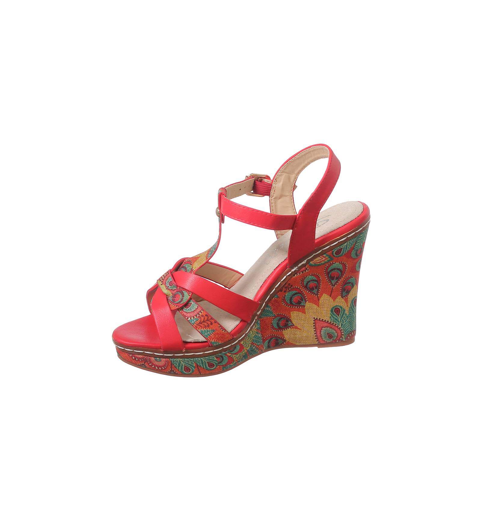 sandales compensées rouge femme