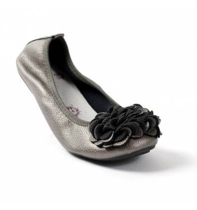 Ballerines gris métal femme simili cuir à fleur MONCEAU