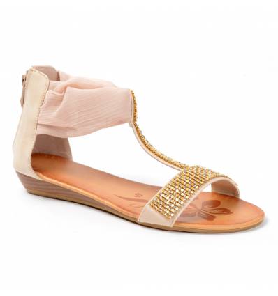 Sandales femme compensées strass beige Méléna