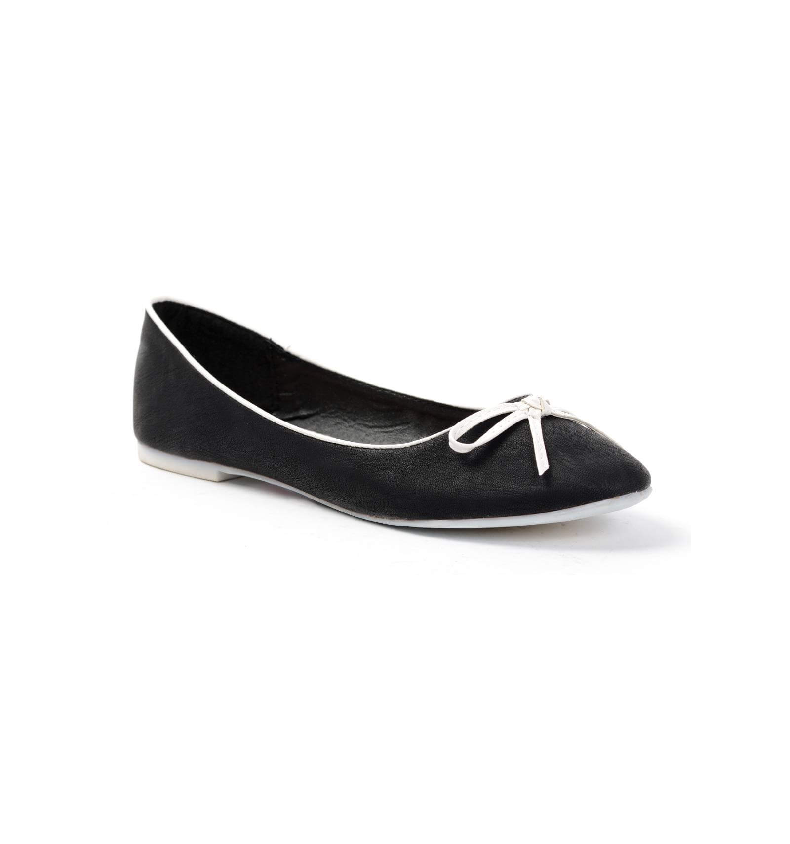 Ballerine plate confortable simili cuir noire avec nœud fin CLAIRE