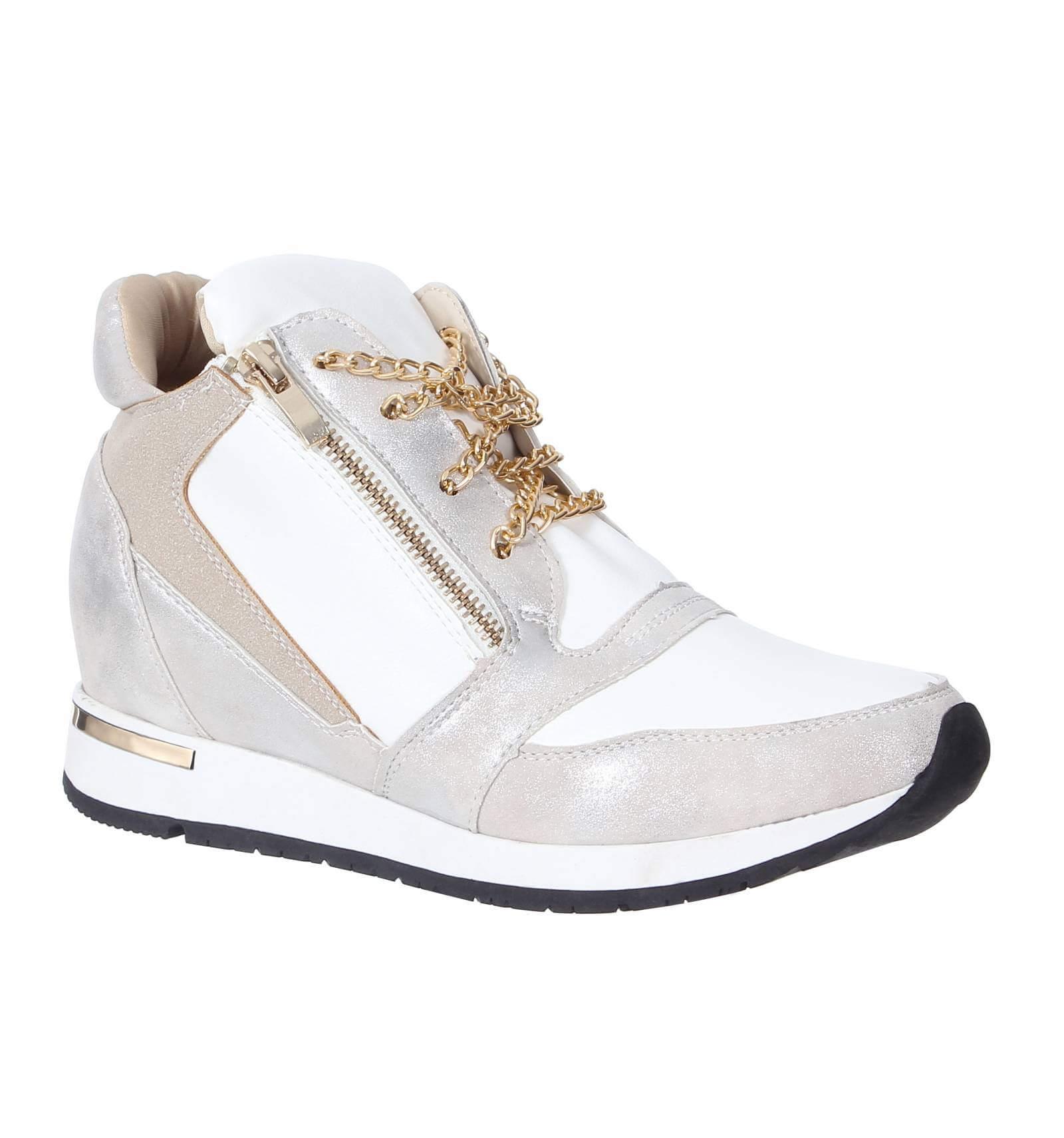Emma Basket Chaine Blanche Simili Femme Cuir Dorée À Zip q6qvZpx8w