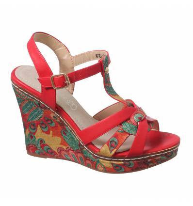 Sandales femme compensé rouge FINA