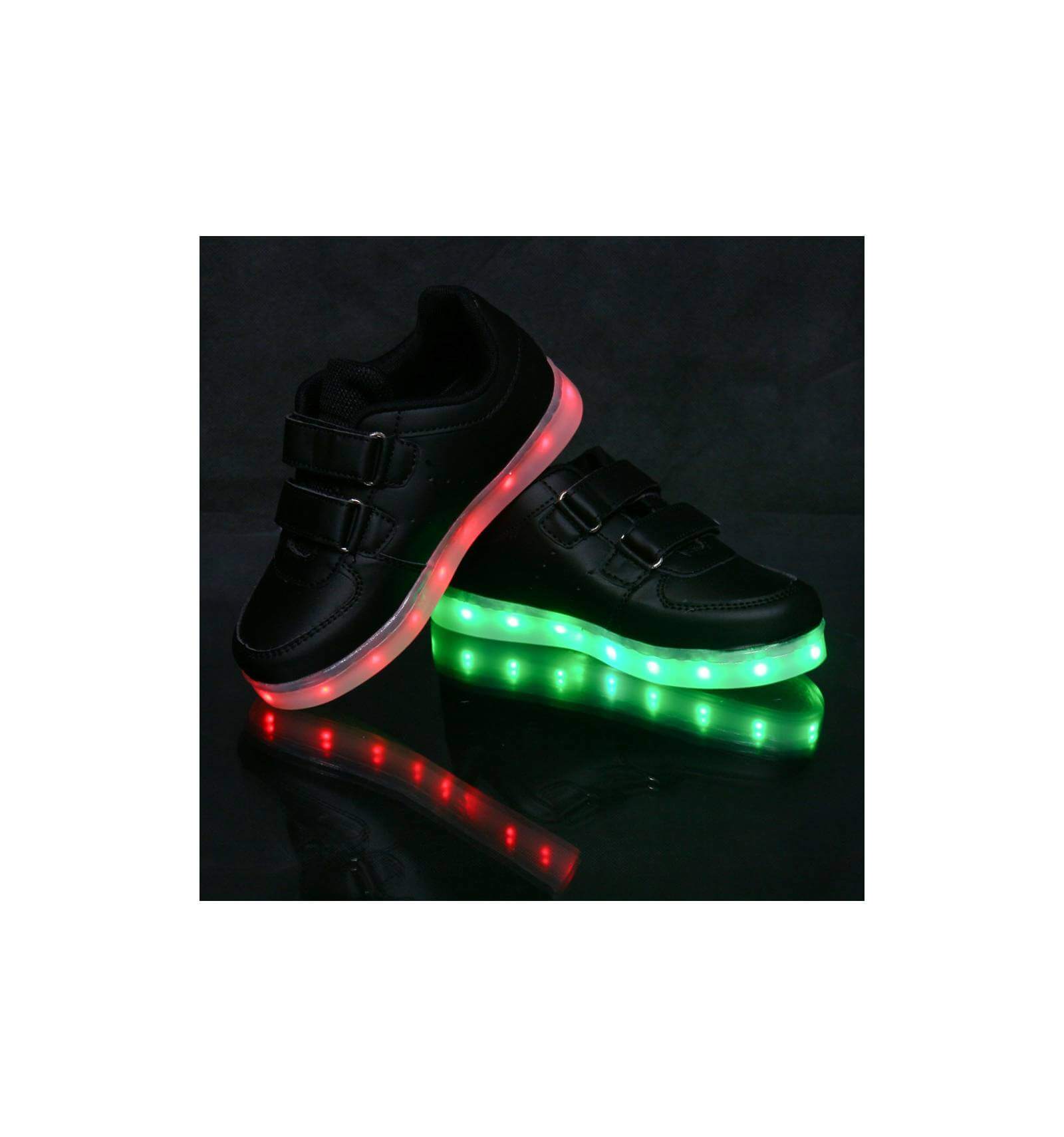 Basket Lumineuse Enfant A Scartchs Simili Cuir De Grande Qualite Unisexe Noires Led