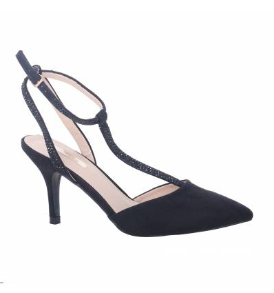 DALLY black suede look stiletto heel court shoe with strass