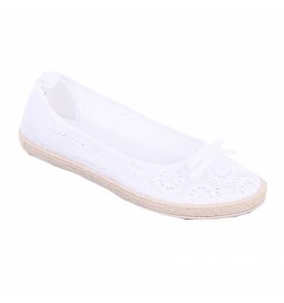 Ballerines femme aspect tricot blanc à noeud TRACY