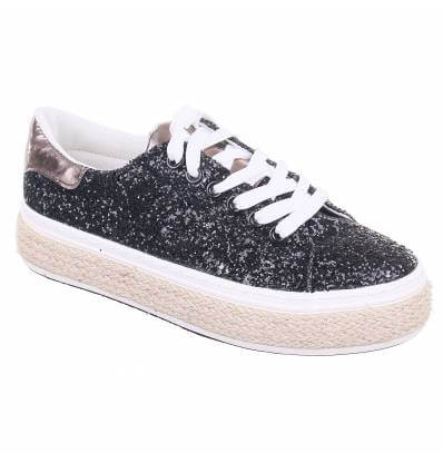 Espadrilles femme compensées à strass noir ALIZIA