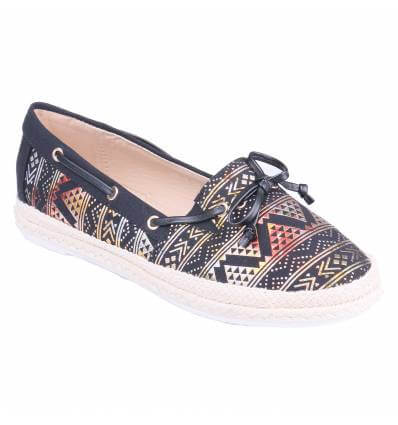 Ballerines step on femme simili cuir noir imprimé doré NYDIA