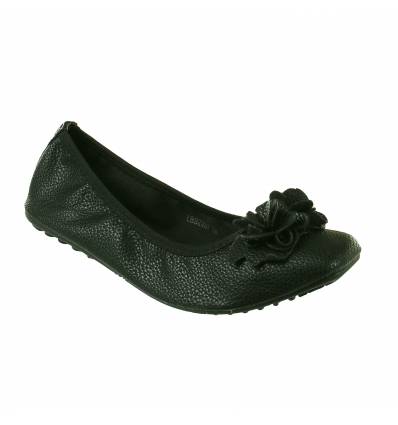 Ballerines femme plate simili cuir granulée à fleur noire Lucie