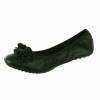 Ballerines femme plate simili cuir granulée à fleur noire Lucie