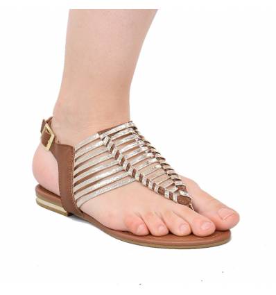 Sandales femme simili cuir noir à lanière bronze SACHA