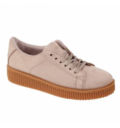 Baskets femme compensées allure daim velouté beige BETINA