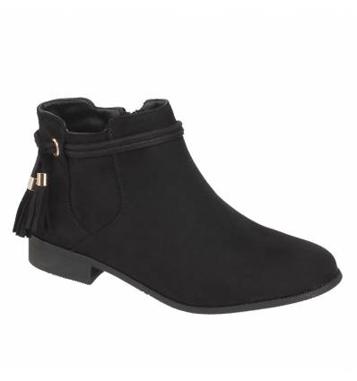 Bottines femme basse aspect daim noire à franges DÉBORAH