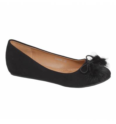 Ballerines compensées femme aspect daim à pompons noir