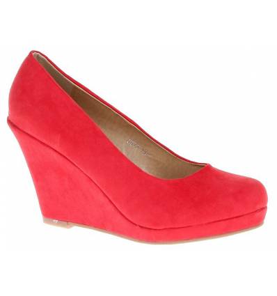 Escarpins femme simili cuir compensé rouge DARLA