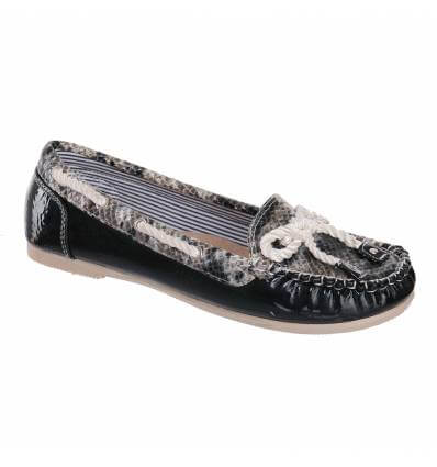 Mocassins femme simili cuir serpent noir Caracas