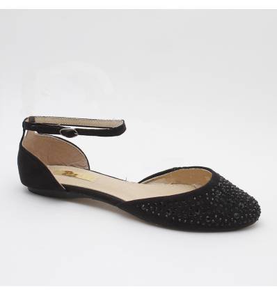 Ballerines femme à strass noir BRIGITTE