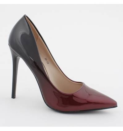 Escarpins femme à talon aiguille bicolore noir et bordeaux verni Désir