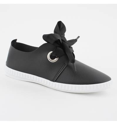 Baskets bout rond noir avec ruban Amélie