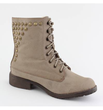 Bottines femme fourrée cloutée kaki Elma