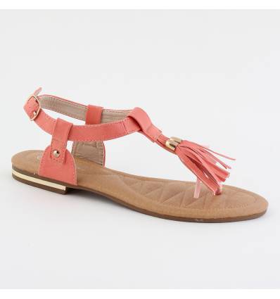 Sandales femme à franges corail ALEXA