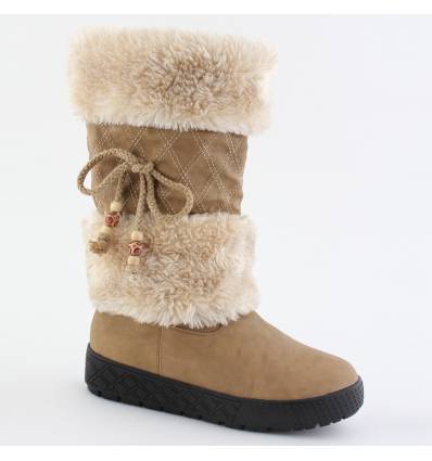 Bottes matelassées double fourrure beige Aurore